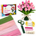 Quaystars 400Pcs Pipe Cleaners Bulk for Crafts - Tulip Flower Making Kit with Chenille Stems, Wire & Tape - DIY Arts and Crafts Supplies for Adults, Gift (Green, Pink)