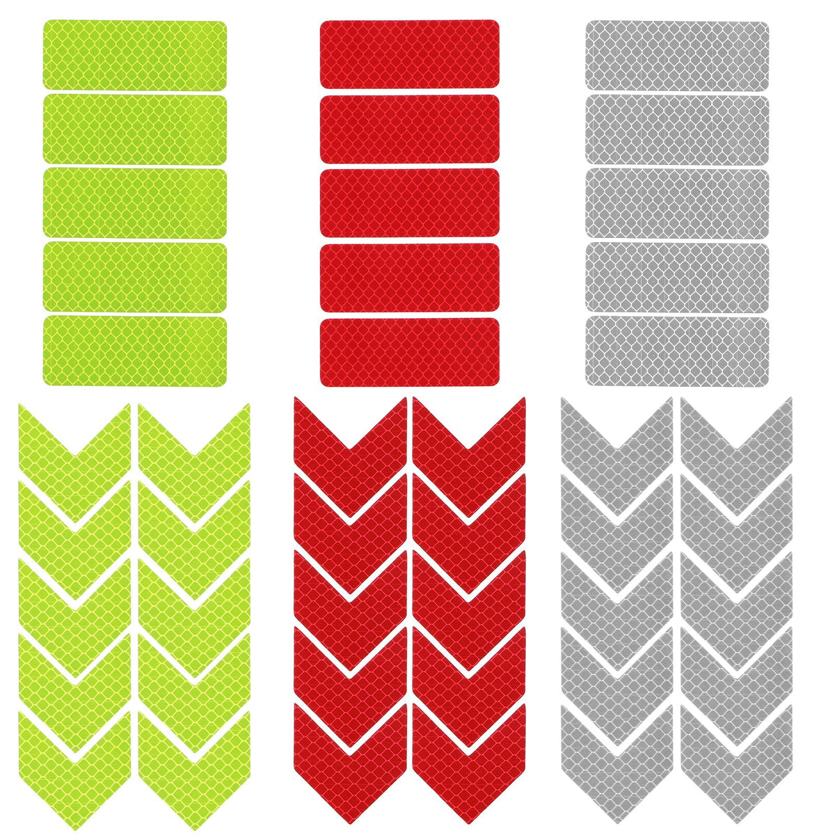 Reflective Tape, 90Pcs Safety Warning Reflective Stickers Waterproof Self-Adhesive Safety Stickers Stick-on Car Reflector Tape for Vehicle Car Helmet Motorcycles (Rectangle and Arrow)