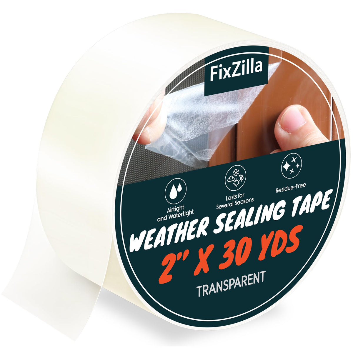 FixZilla Window Sealing Tape for Winter 2 Inch x 90 Feet Clear Window Insulation Tape Seal for Clear Plastic Film Insulation, AC Conditioner Unit Gap Seal- Residue-Free, Heavy-Duty, and Wood-Safe