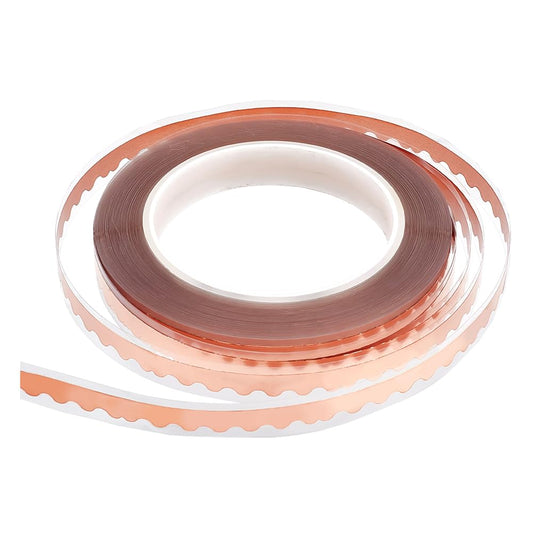 PH PandaHall 164ft Copper Foil Tape 9mm Wide Double Edged Conductive Adhesive Scalloped Conductive Copper Tapes Rose Gold Foil Tapes for Stained Glass DIY Crafting Handicrafts Repairs 9mm (Single Edged)