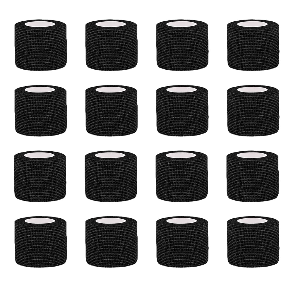 16 Pack Self Adhesive Bandage Wrap, 1" X 5 Yards Black Elastic Cohesive Bandage for Sports,Wrist Ankle,Vet Wrap,Grip Tape 1 In-16Pack