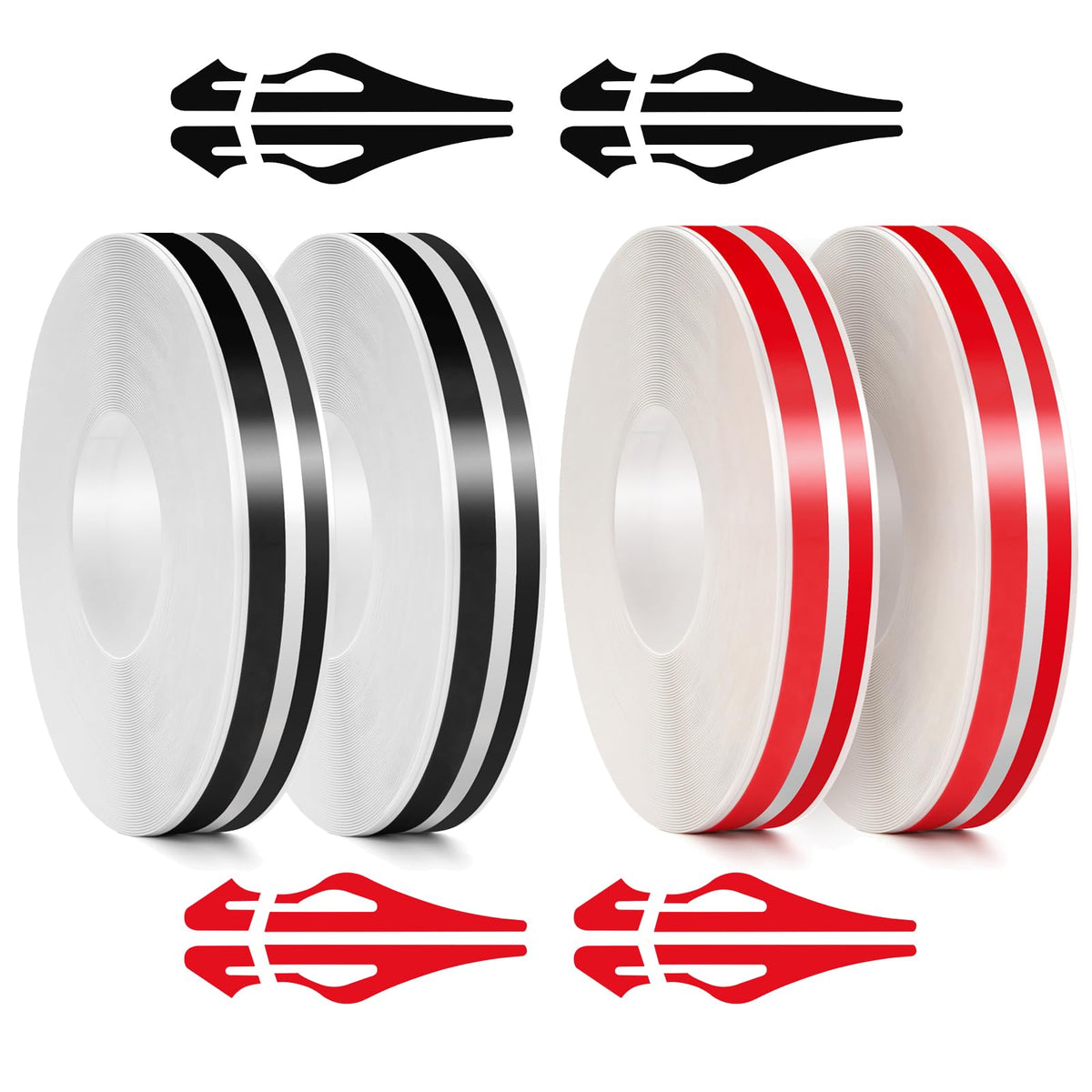 2 Rolls 32Ft Black Car Pinstripe Tape + 2 Rolls 32Ft Red Car Pinstripe Tape