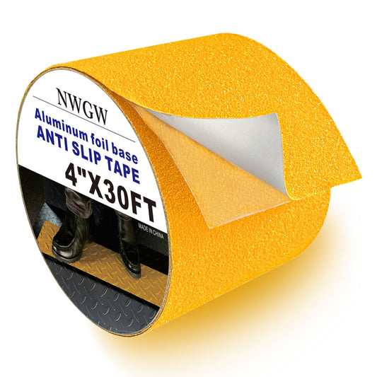 Heavy Duty Aluminum Foil Anti-Slip Tape 4" x30FT Yellow - Industrial Safety Grip for Warehouse Stairs, Pool Decks & High-Traffic Walkways - Waterproof Traction Tape 4 IN