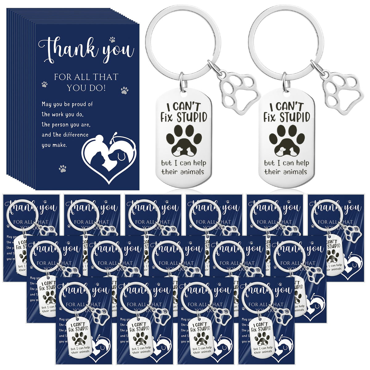 XunYee 15 Sets Vet Tech Week Gifts Bulk Veterinary Thank You Cards Keychain