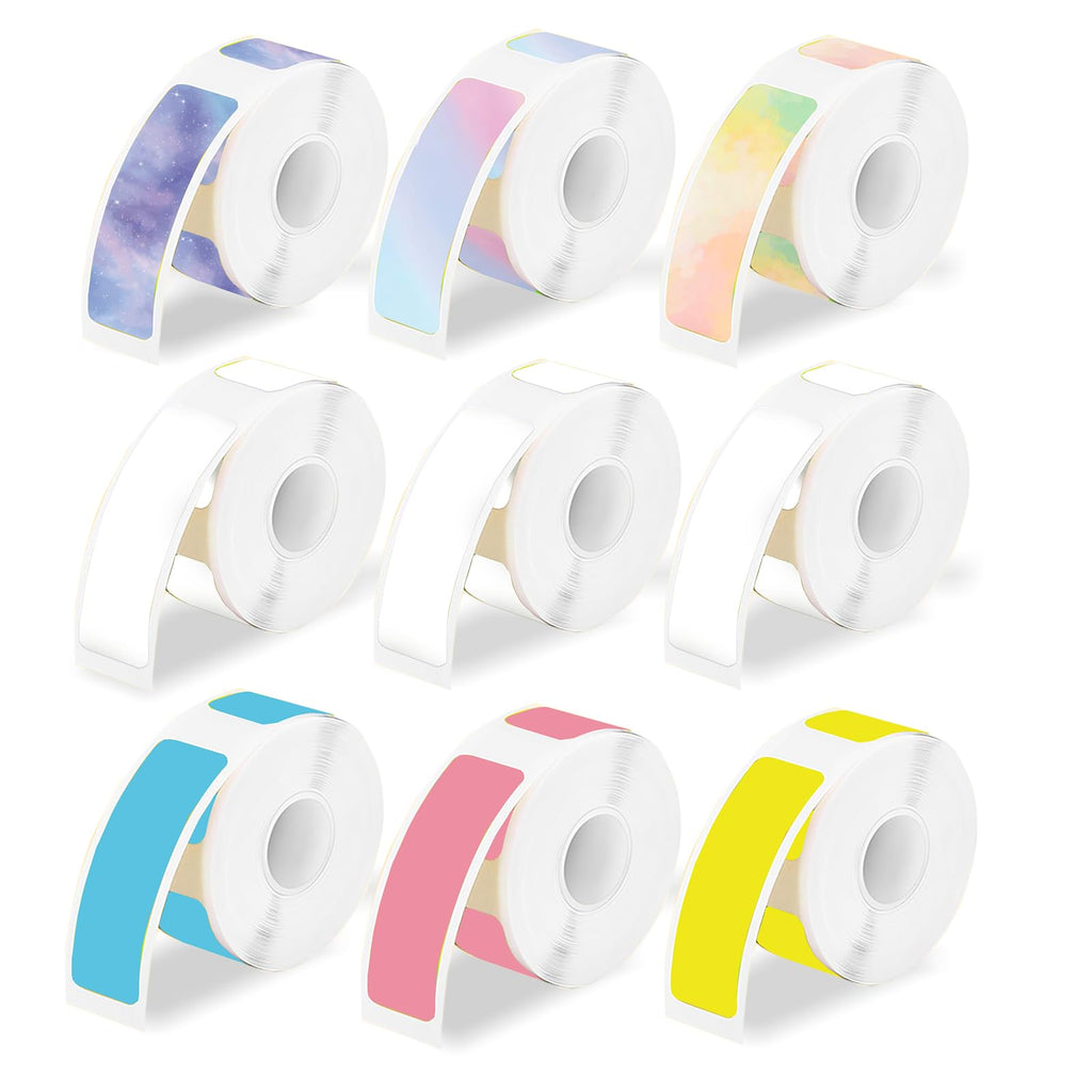 9 Rolls Colored D30 Label Tape, 1440 Pcs 12 x 40mm Thermal Label Maker Tape Colorful 0.47 x 1.57in（9-Roll）