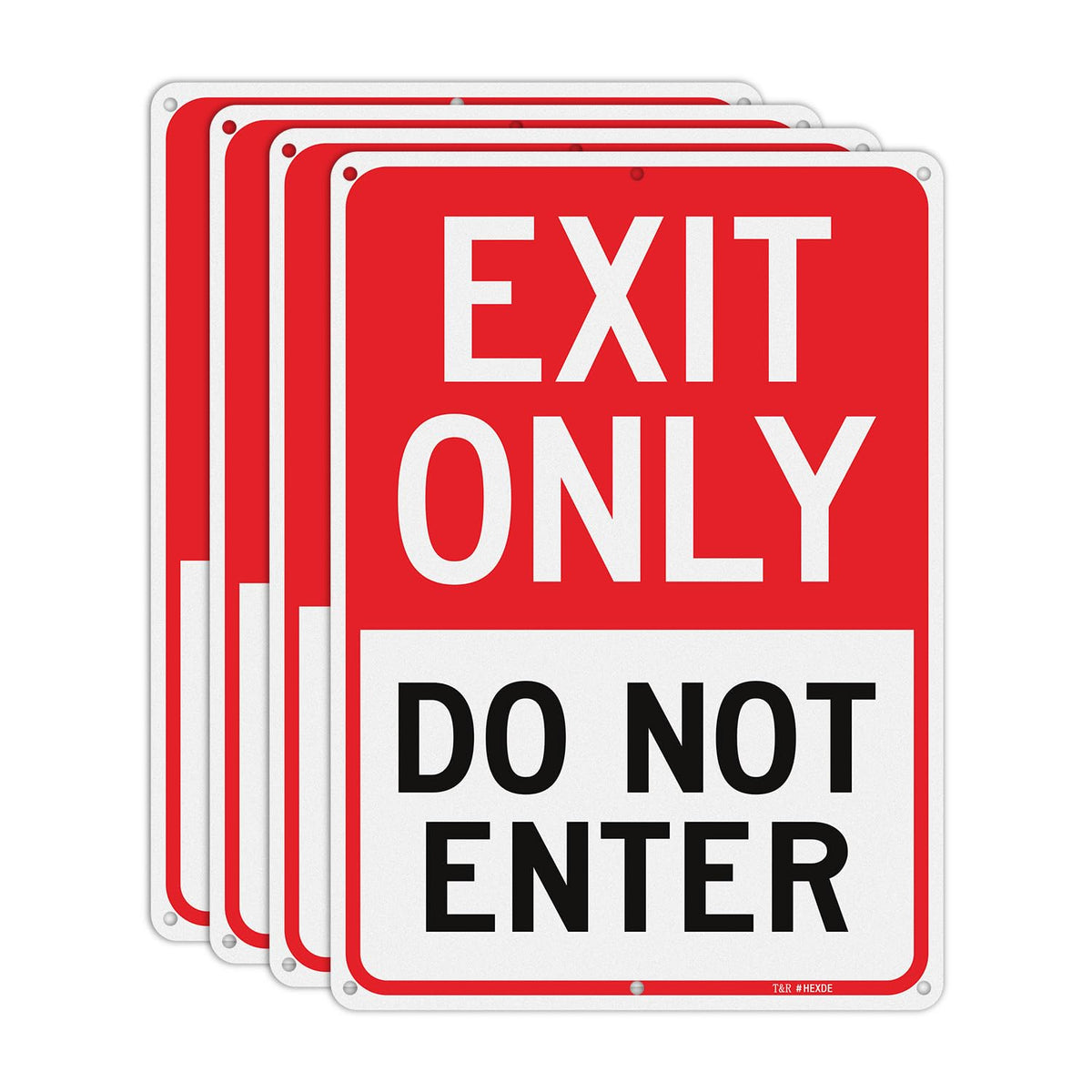 T&R Large Exit Only Do Not Enter Sign - 4 Pack - 14 x 10 Inches Rust Free .040 Aluminum Reflective - UV Protected, Waterproof, Weatherproof and Fade Resistant - 6 Pre-drilled Holes 14" x 10" - 4 pack - Exit Only Do Not Enter