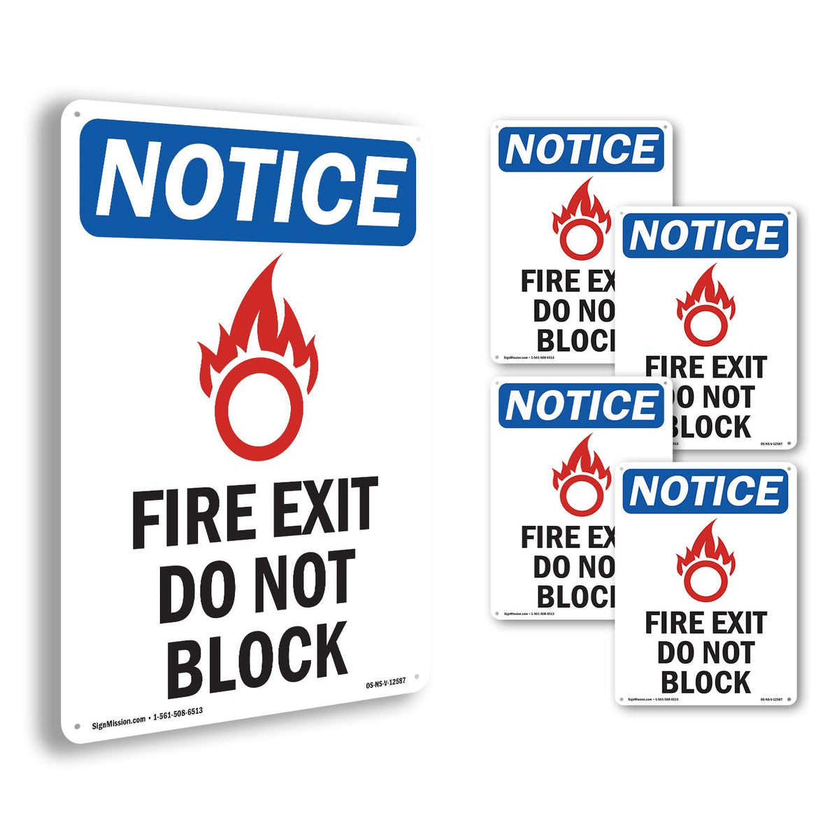Fire Exit Do Not Block OSHA Notice Rigid Plastic Sign 10 Inch x 7 Inch - 5 Pack 5 Pack of 10" x 7"