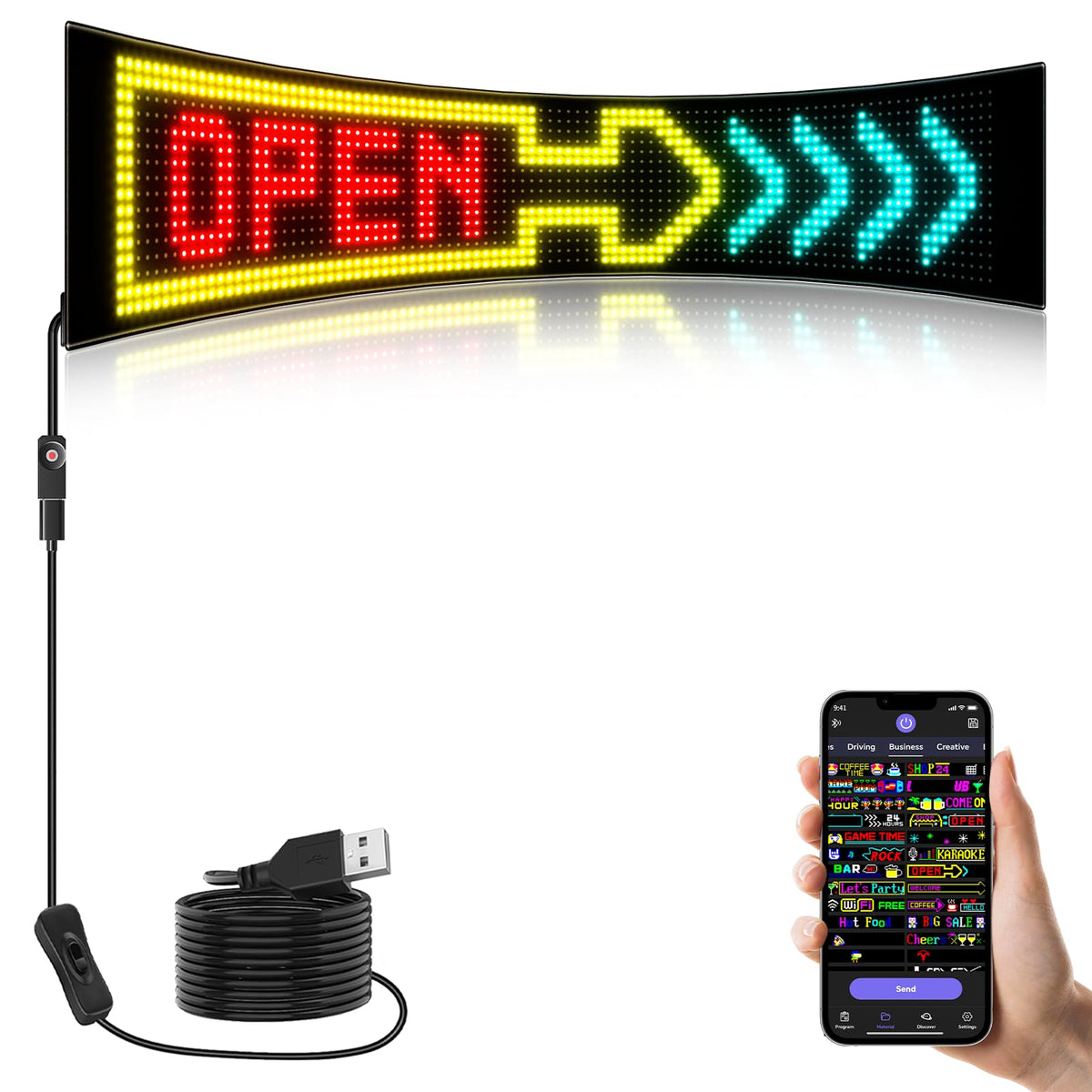LED signs for business,APP control DIY text,LED window ads display screen 27x5in
