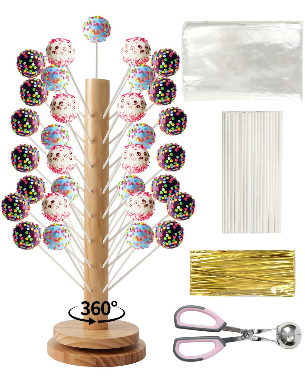 Wood Cake Pop Stand Kit 48 Holes with Spinning Base Wooden Set 1