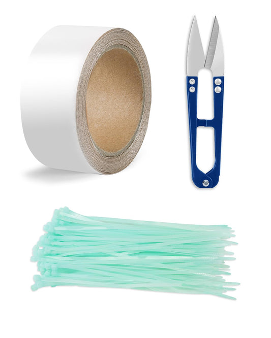Heat Shield Tape, 1000°C High-Temp Resistant Silica Tape with 100pcs Zip Ties & Scissors for Automotive & Industrial Use, Curved Surface Safe, Strong Adhesive White High-Silica Tape Set *1