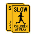 T&R (2 Pack) Slow Down Children At Play Sign, 18" x 12" Engineer Grade Reflective Sheeting, Rust Free Aluminum, Weather Resistant, Waterproof, Fade Resistant, 2 Pre-drilled Holes 18" x 12" - 2 Pack - Slow Down Children At Play