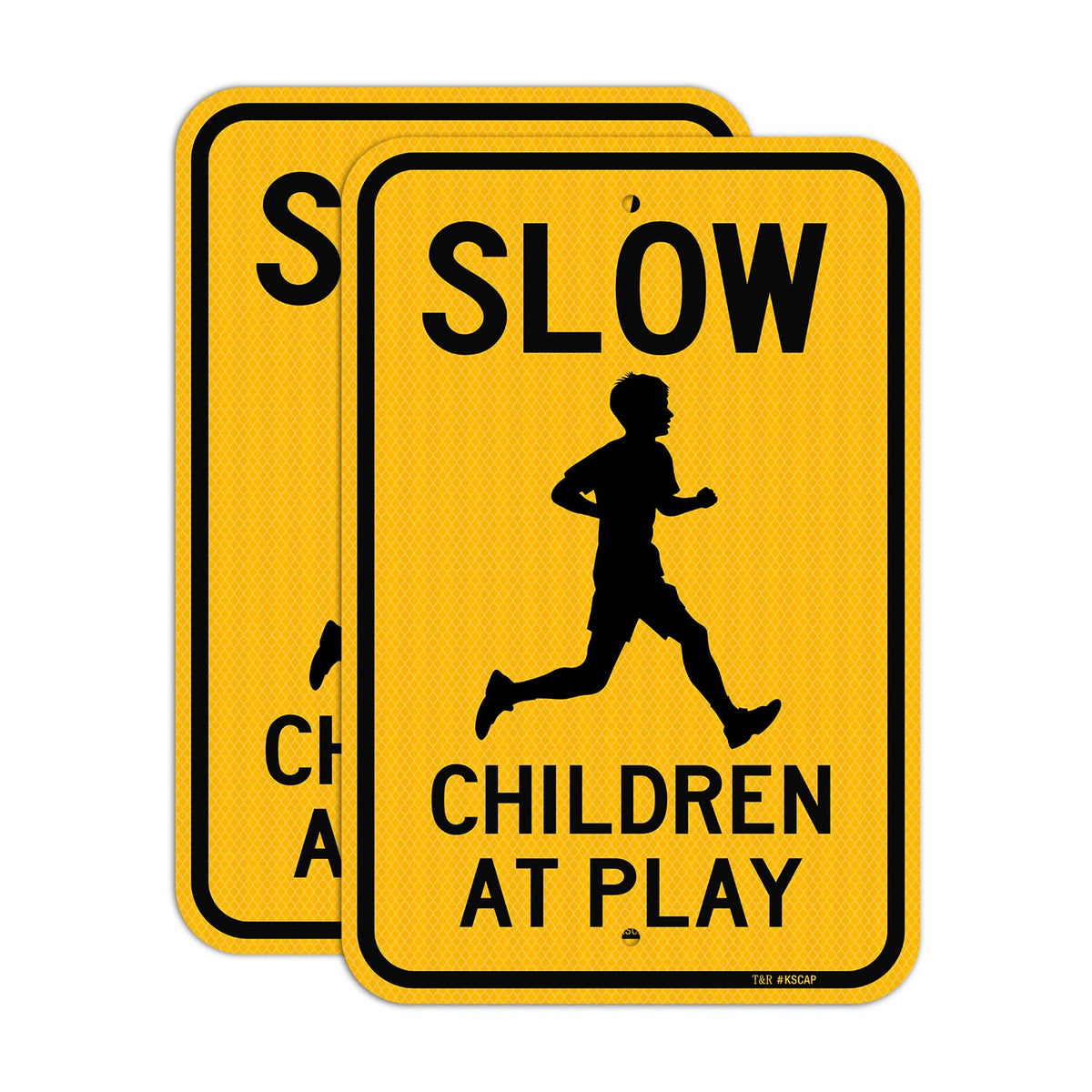 T&R (2 Pack) Slow Down Children At Play Sign, 18" x 12" Engineer Grade Reflective Sheeting, Rust Free Aluminum, Weather Resistant, Waterproof, Fade Resistant, 2 Pre-drilled Holes 18" x 12" - 2 Pack - Slow Down Children At Play