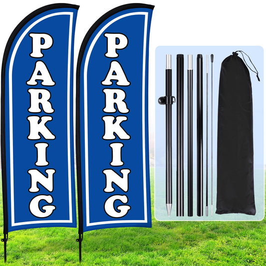 Hahafelt 2 Sets Parking Feather Flag with Pole 7 ft Parking Sign Banner Swooper Flag with Ground Stake and Portable Bag for Business Outside Event (Blue) Blue