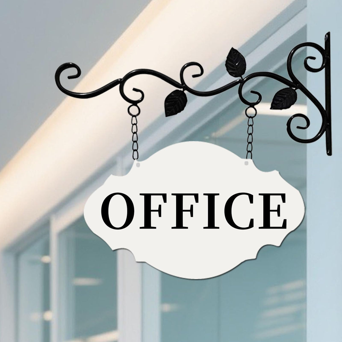 Office Door Sign 12" x 7.48" Wall-Mounted Office Sign for Wall Outdoor Double-Sided Metal Hanging Business Signs for Hallway, Church, School, Hotel,Farmhouse (WHITE-OFFICE) WHITE-OFFICE