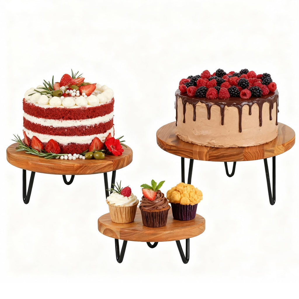 3 Pcs Buffet Risers, Wood Round Food Riser Dessert Table Display Stand Set for Party Wood Cupcake Stands Nesting Table for Home Decor (Natural) Natural