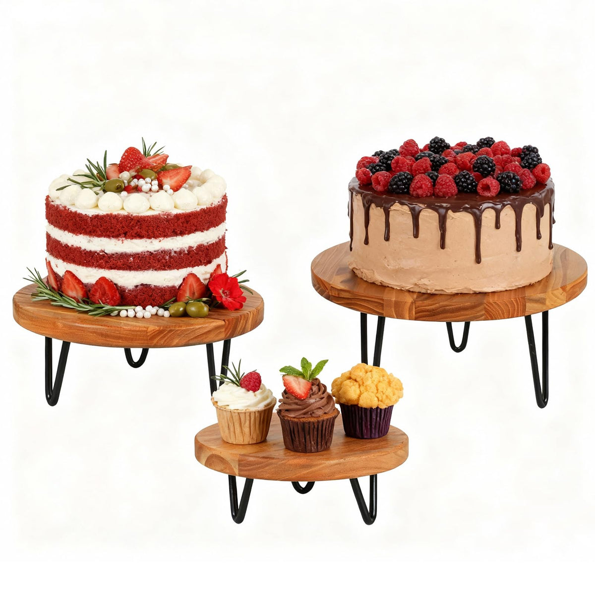 3 Pcs Buffet Risers, Wood Round Food Riser Dessert Table Display Stand Set for Party Wood Cupcake Stands Nesting Table for Home Decor (Natural) Natural