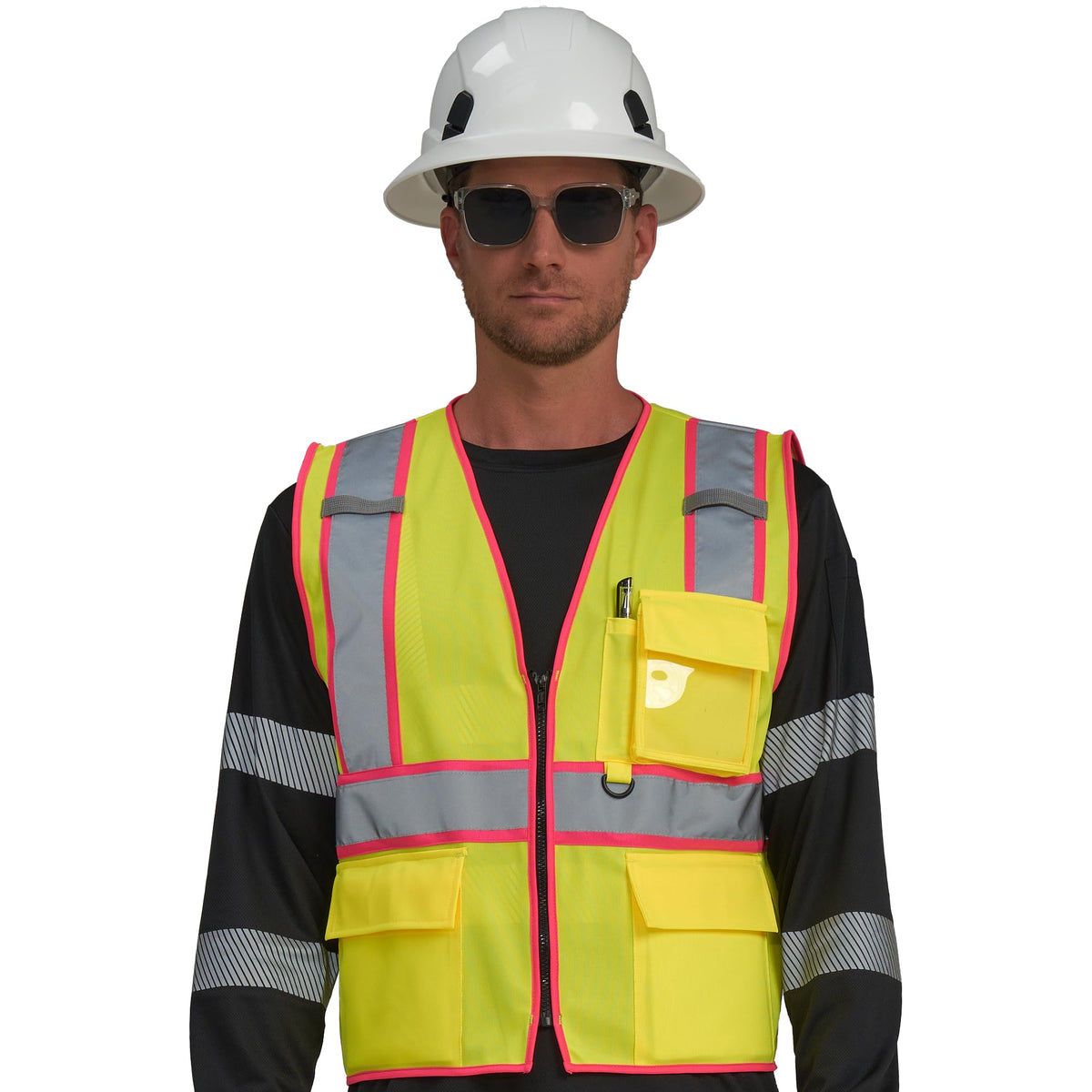 AYKRM High Visibility Safety Vest - Reflective Work Vest with 5 Reinforced Pockets Large Pink