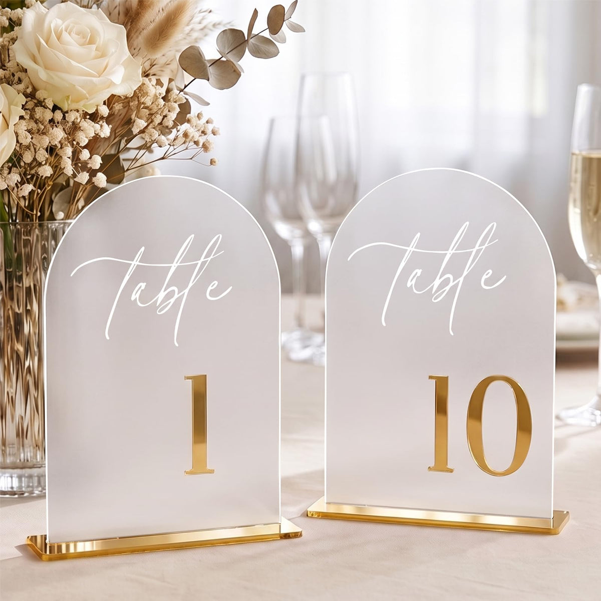 Frosted Arch Table Numbers 1-10 with Stands, Gold 3D Wedding Table Numbers Table Numbers 1-10, 5.5" X 7"