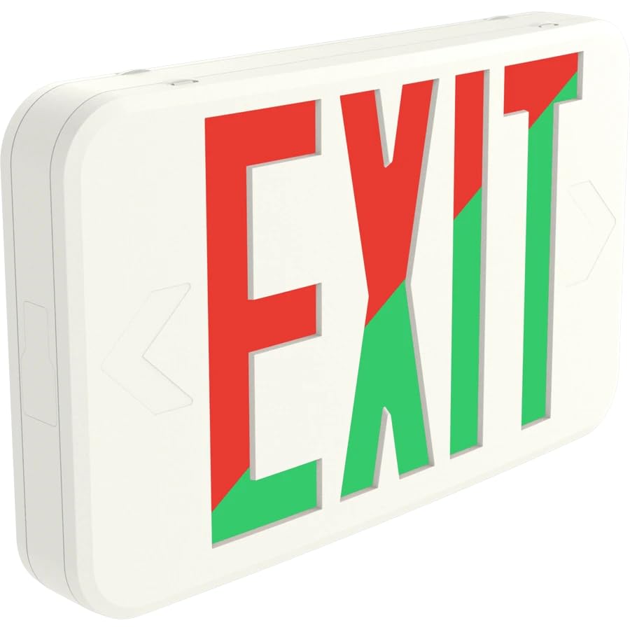 EXIT34-RG - Exit Sign – Universal Red/Green Letters | Battery Backup | Dual Mount | 120-277V | UL Listed | White Thermoplastic Housing | Title 20 Compliant
