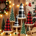 Whaline 6 Pcs Christmas Tree Wooden Signs Table Decor Buffalo Plaid Dots Xmas Wood Tabletop Signs Red Black Green Desktop Centerpieces for Holiday Home Tiered Tray Fireplace Party Decor
