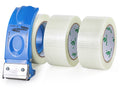 BOMEI PACK 3Rolls Filament Strapping Tape 2Inch with Dispenser, Heavy Duty Fiberglass Reinforced Packing Tape for Shipping, Cross Bi Directional Filanent Tape 2inch x 30Yds x 5.9Mil, Total 90Yds 3