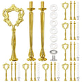 8 Sets 13.5’’ 3-Tier Cake Tray Stand Handle, Multi-Tier Metal Dessert Fruit Center Rod Heavy Duty Hardware Holder for Wedding Party Birthday Cupcake Platter Stand Fittings - Gold Flowers