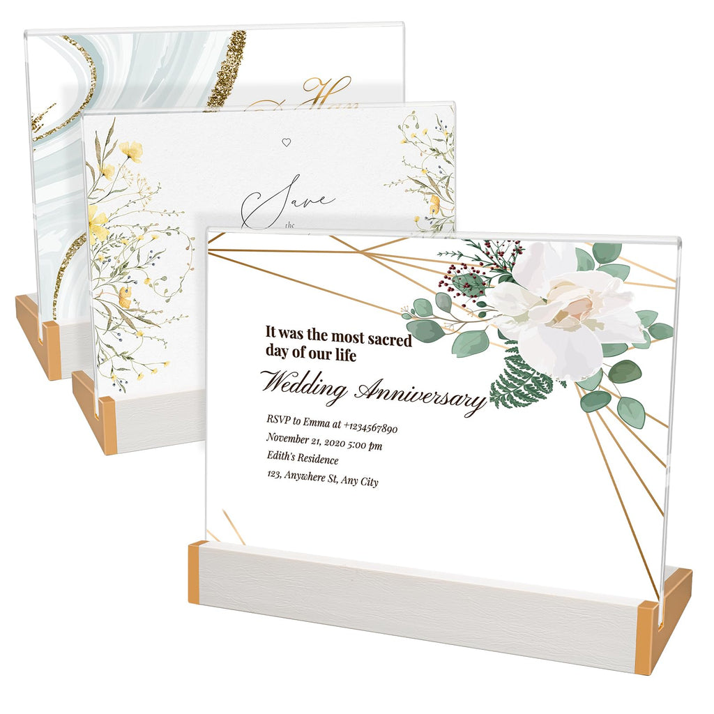 3Pack Acrylic Sign Holder 5X7 for Wedding Anniversary Party, Horizontal White Tabletop Sign Display for Business Restaurant/Hotel/Table Number Plate/Name Holder