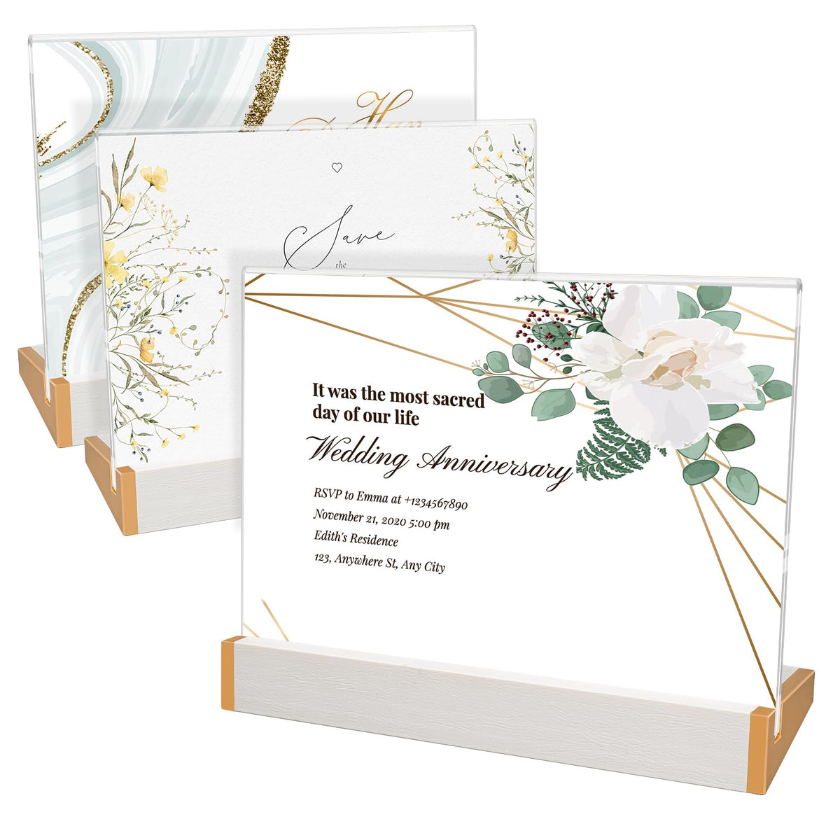 3Pack Acrylic Sign Holder 5X7 for Wedding Anniversary Party, Horizontal White Tabletop Sign Display for Business Restaurant/Hotel/Table Number Plate/Name Holder