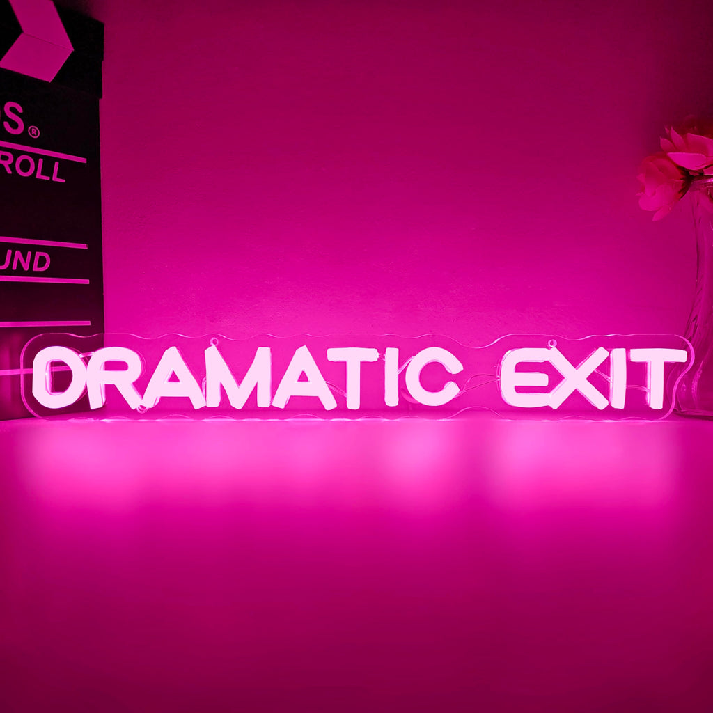 Dramatic Exit Neon Sign for Wall Decor Dimmable Led Theater Room Decor Dramatic Exit Neon Light for Classroom Light Up Signs for Studio, Cinema, Game Room Pink-Dramatic