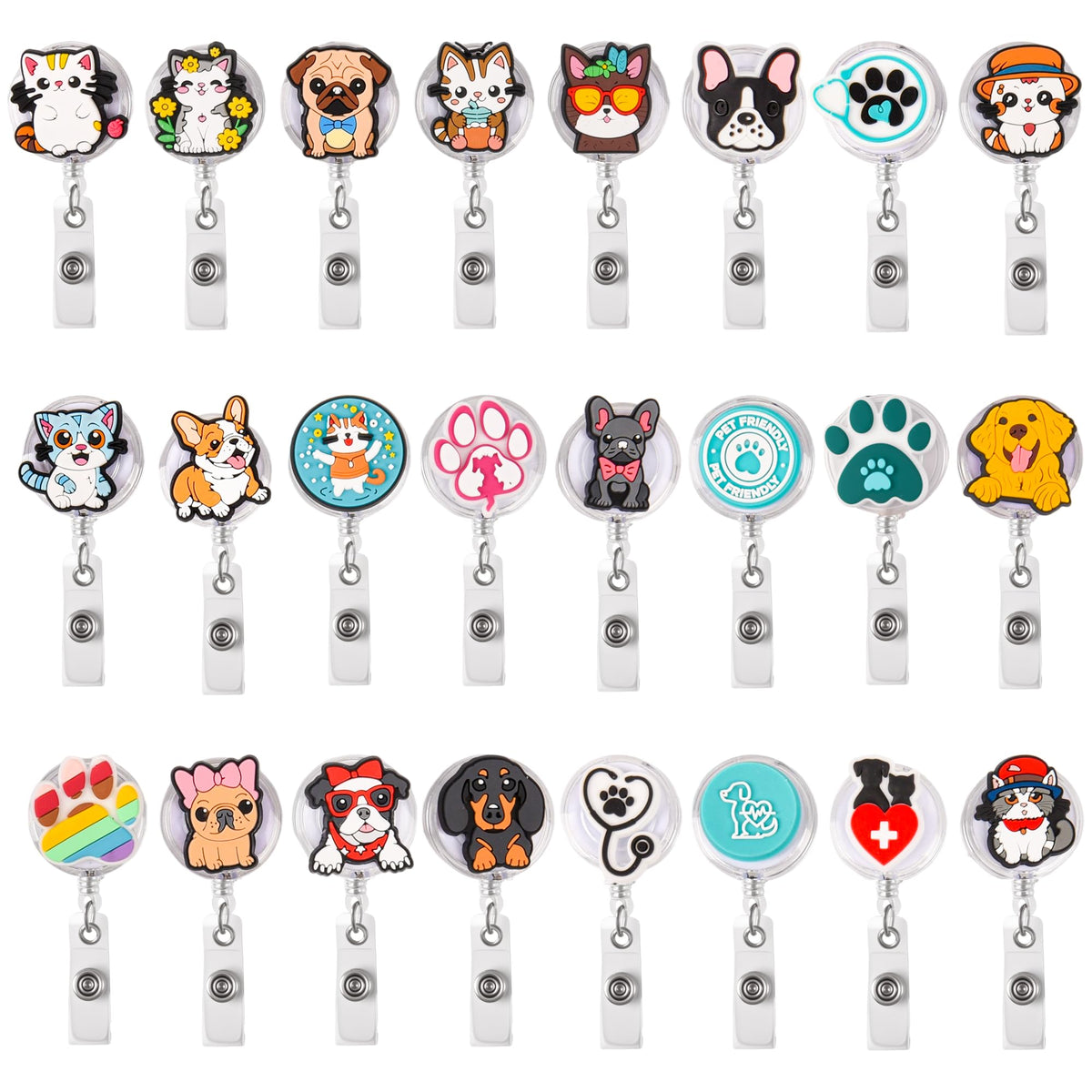 24Pcs Cute Vet Teach Badge Reel,Funny Retractable Veterinary ID Badge Holders Vet Teach Accessories for Coworker Office Hygiene Hygienist School Student Friend Graduation Vet Teach Week Gifts. Veterinarian