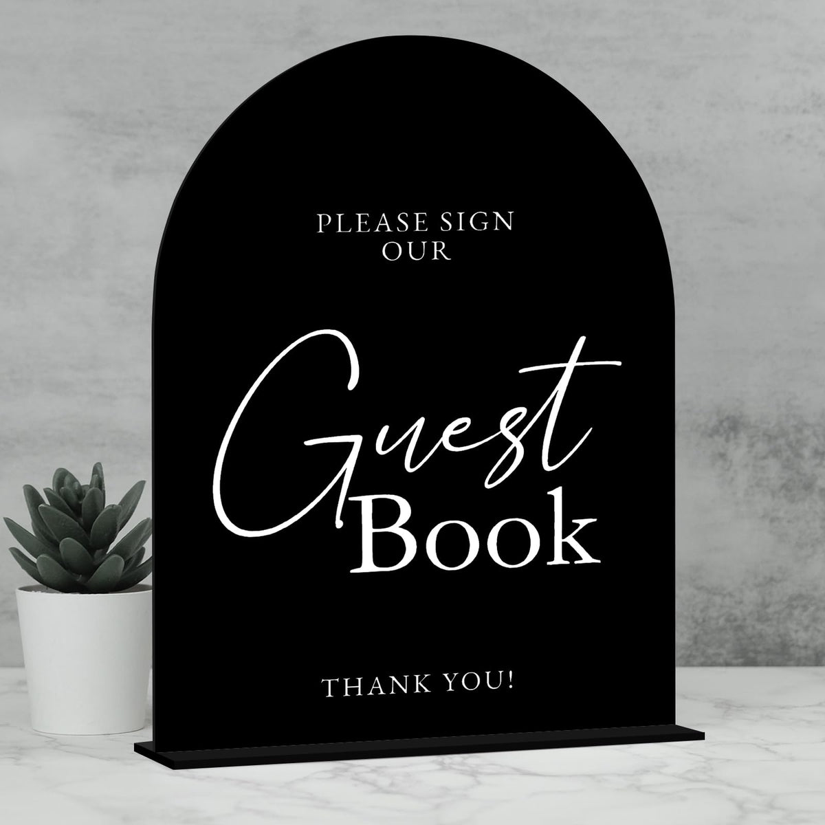 Black Arch Acrylic Guest Book Sign with Stand 8"x10"