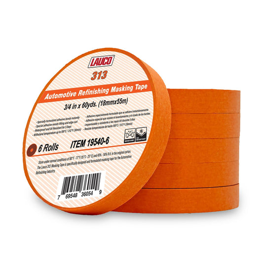 LAUCO Orange Automotive Refinishing Masking Tape – Autobody Painter’s Tape, Moisture, UV & Heat Resistant, No Residue – Multi-Purpose Masking Tape for Auto Repair (0.75 in, Pack of 6 Rolls) 0.75 in (6 Rolls)