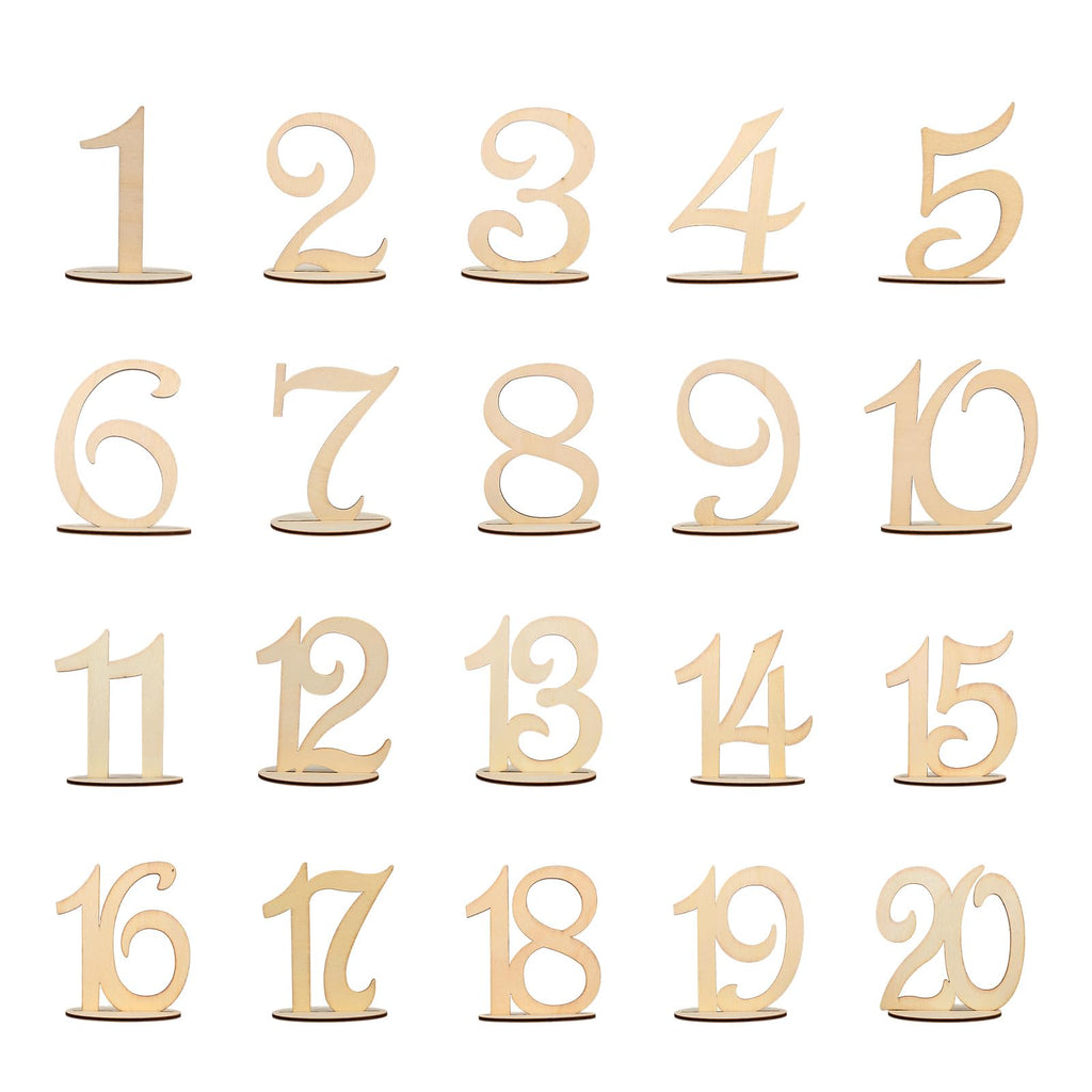 Wedding Table Numbers 1-20, Wooden Reusable Tabletop Signs with Stand for Wedding Reception Banquet Anniversary Party Birthday Bridal Shower Hotel Bar Restaurant Farmhouse Decorations