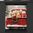 Dishwasher Magnet Cover Christmas Red Truck Dog Sticker Decorative