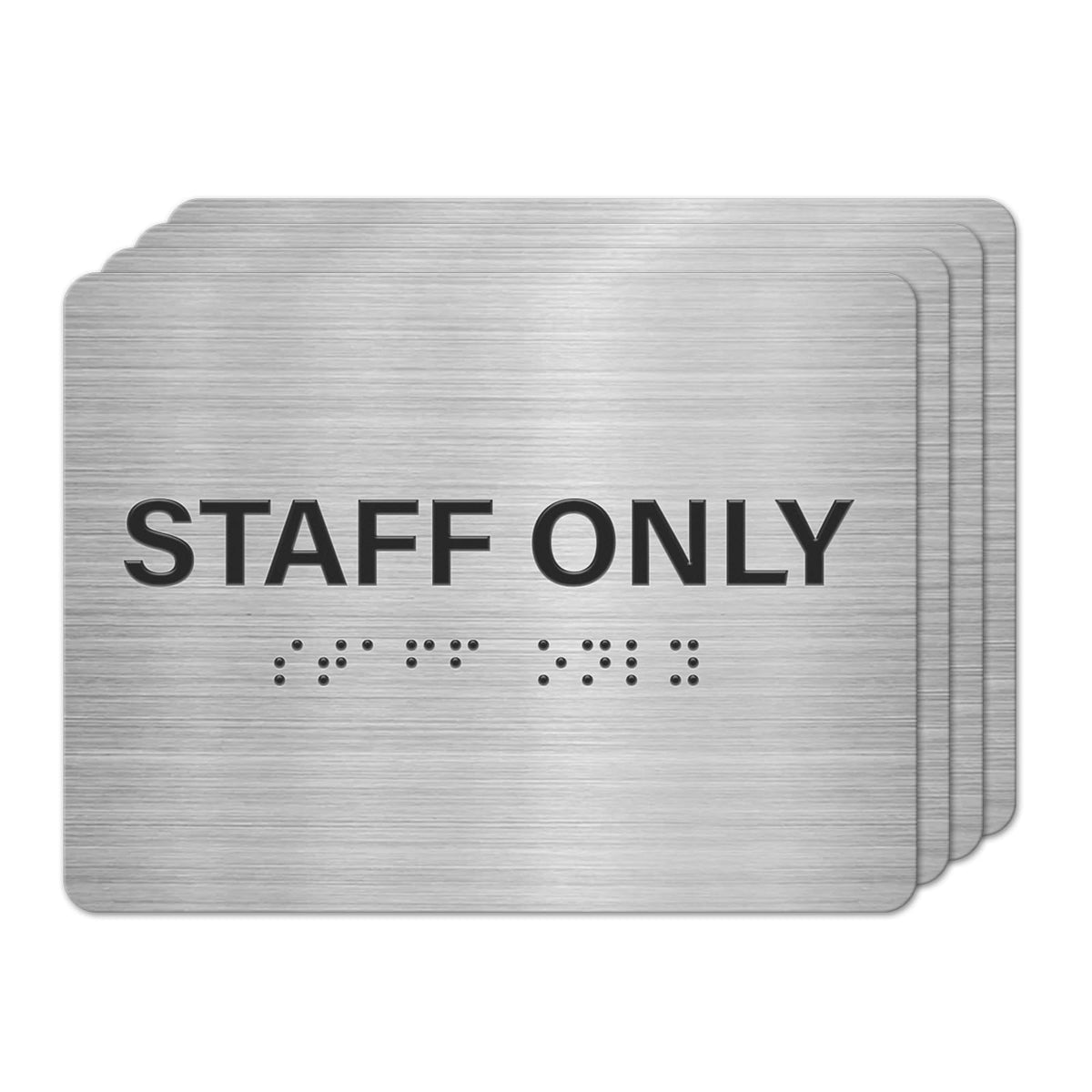Staff Only Signs 4 Pack 6" x 8" with Braille and Tactile Identification ADA Compliant Siilver Door Sign for Offices Schools Malls Business Kitchen Silver/Black-Staff Only