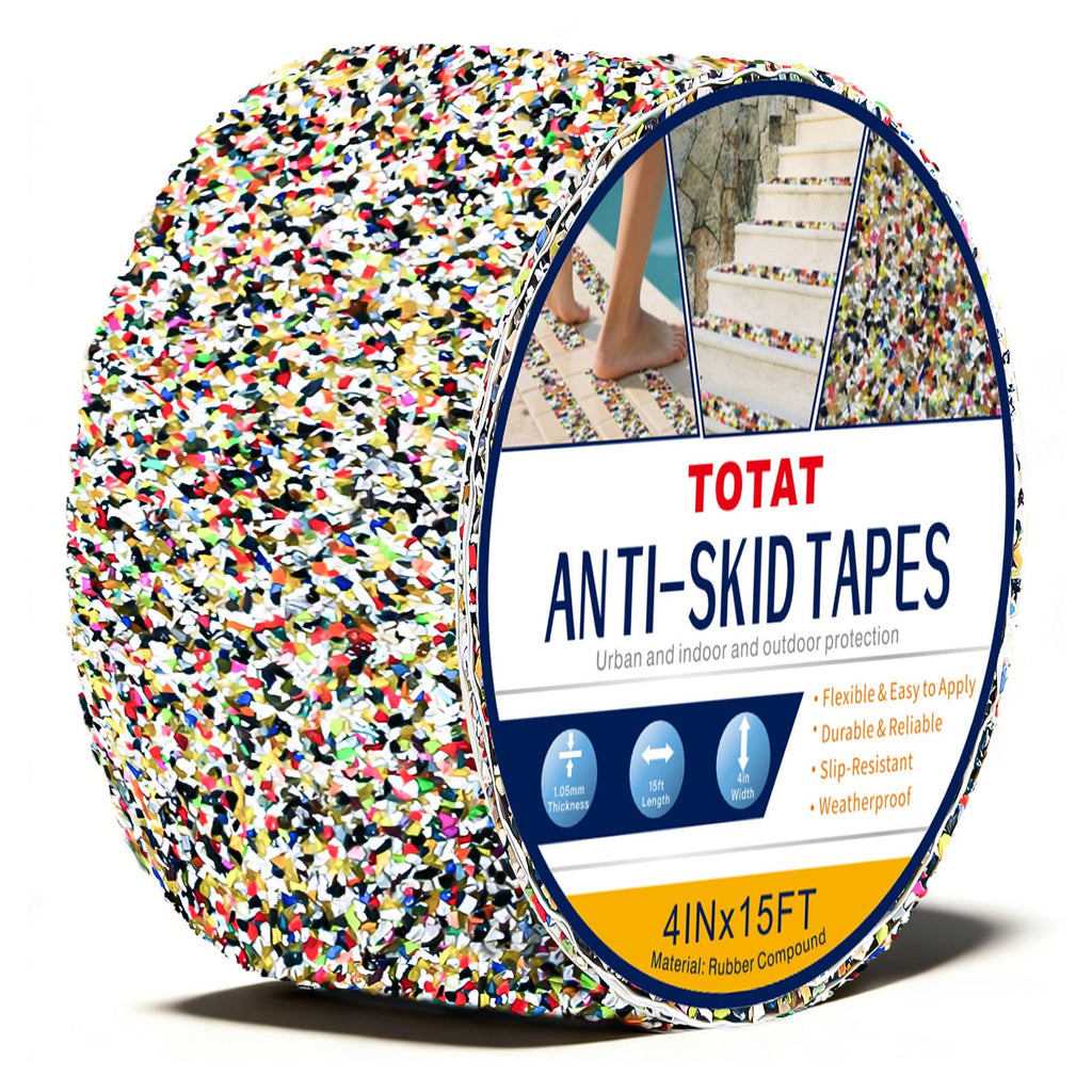 Anti Slip Stair Treads Outdoor Tape, 4" x15FTHeavy Duty Non-Slip Rubber Grip Tape Shower Waterproof Grip Tape Traction Tape for Pools Stairs Showers Bathroom Yellow & Black 4 IN