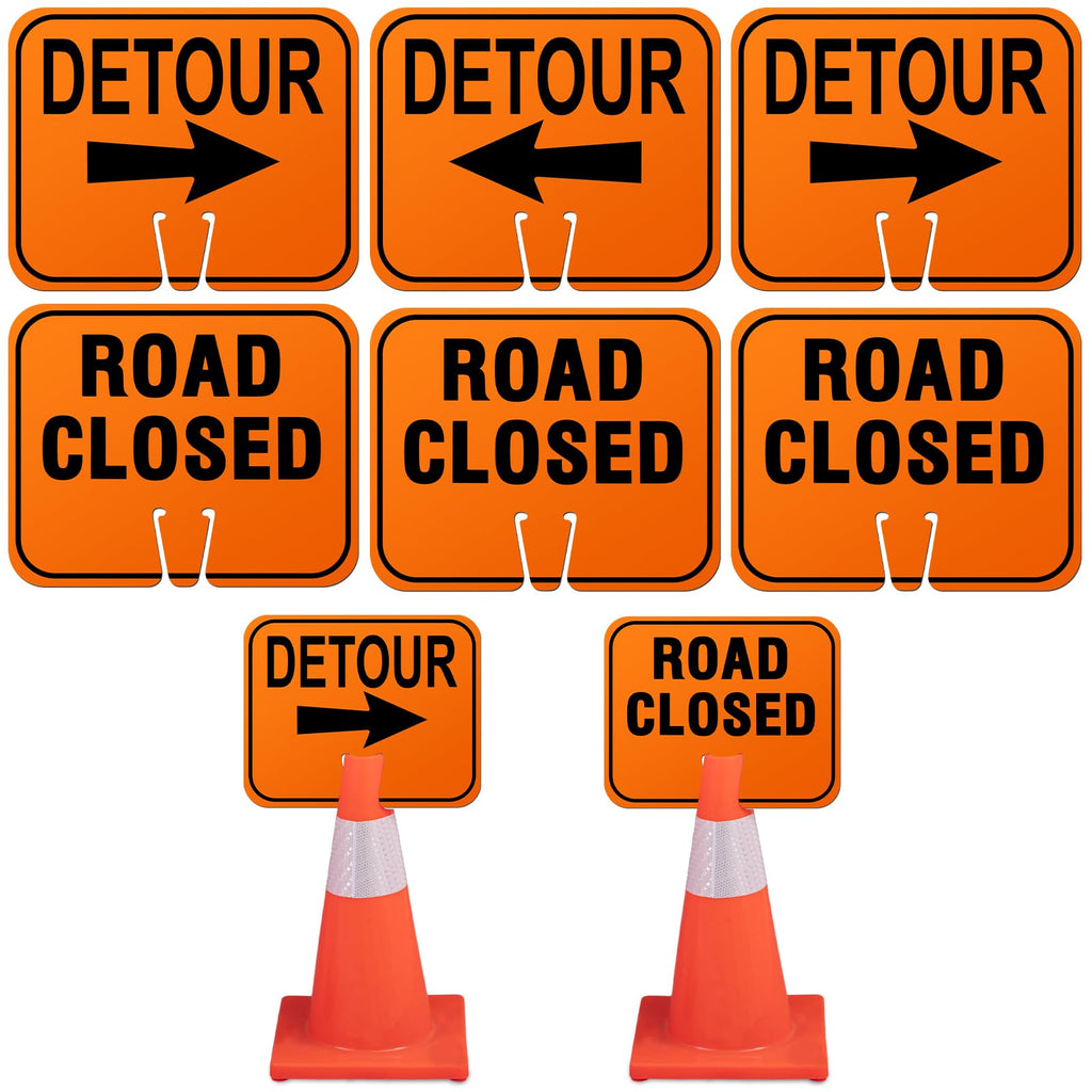 Geetery 6 Pcs Traffic Cone Arrow Signs 10.4"x 12.6" Reversible Orange Road Signs Bulk Road Closed Cone Top Traffic Warning Directional Left Right Arrows Sign for Outdoor Construction (Detour) Detour