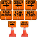 Geetery 6 Pcs Traffic Cone Arrow Signs 10.4"x 12.6" Reversible Orange Road Signs Bulk Road Closed Cone Top Traffic Warning Directional Left Right Arrows Sign for Outdoor Construction (Detour) Detour