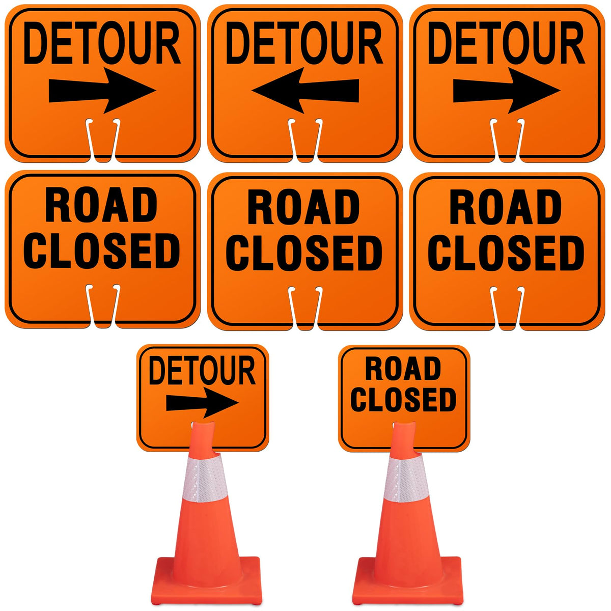 Geetery 6 Pcs Traffic Cone Arrow Signs 10.4"x 12.6" Reversible Orange Road Signs Bulk Road Closed Cone Top Traffic Warning Directional Left Right Arrows Sign for Outdoor Construction (Detour) Detour