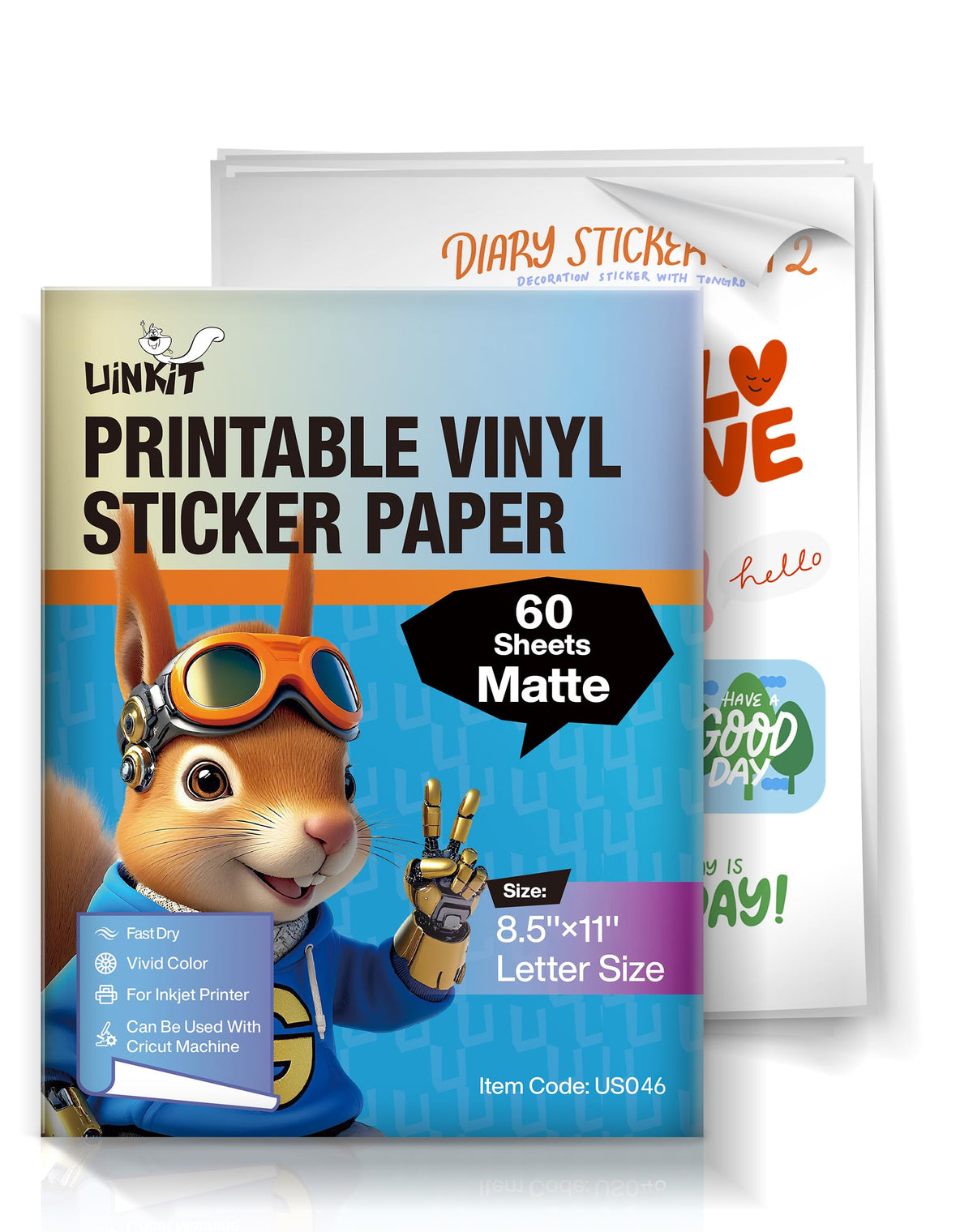 Uinkit Matte Printable Vinyl Sticker Paper 8.5"x11" 60 Sheets Matte_Pro