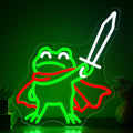 Sword Frog Neon Sign for Wall Decor Dimmable Cartoon Frog LED Neon Light Green+Red