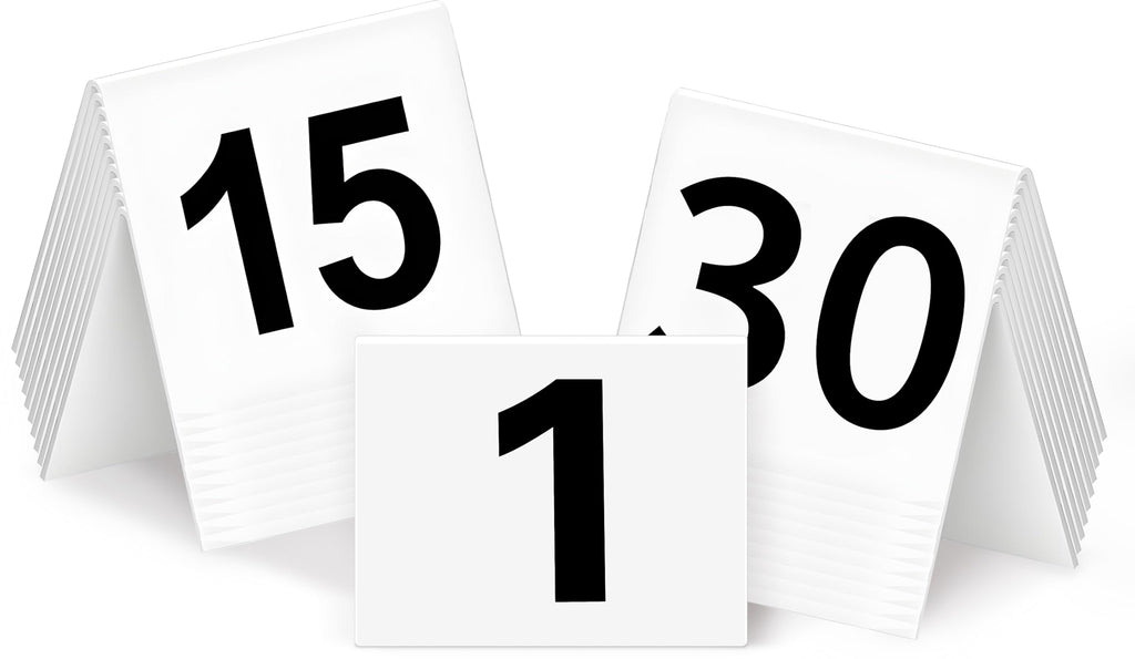 30 Packs Restaurant Table Numbers, Double Side Acrylic Table Tent Numbers for Restaurant Cafes Banquets - White 3.4 x 2.2 x 2.9 inches