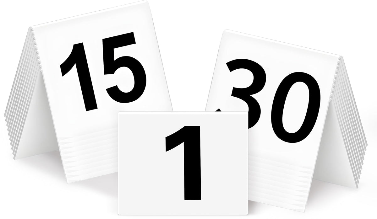 30 Packs Restaurant Table Numbers, Double Side Acrylic Table Tent Numbers for Restaurant Cafes Banquets - White 3.4 x 2.2 x 2.9 inches
