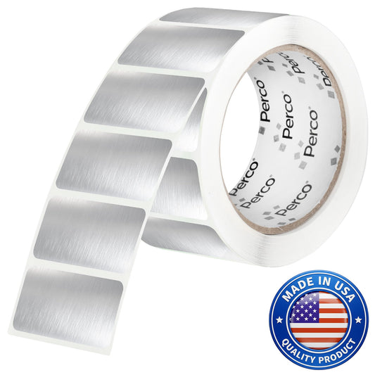Perco Metallic Silver 1x2 Inch Sticker Labels with Perforation for Easy Tear-Off — 500 Stickers Per Roll — Strong Adhesion, Asset Tags, Tech Labels & Modern Identification — Made in USA