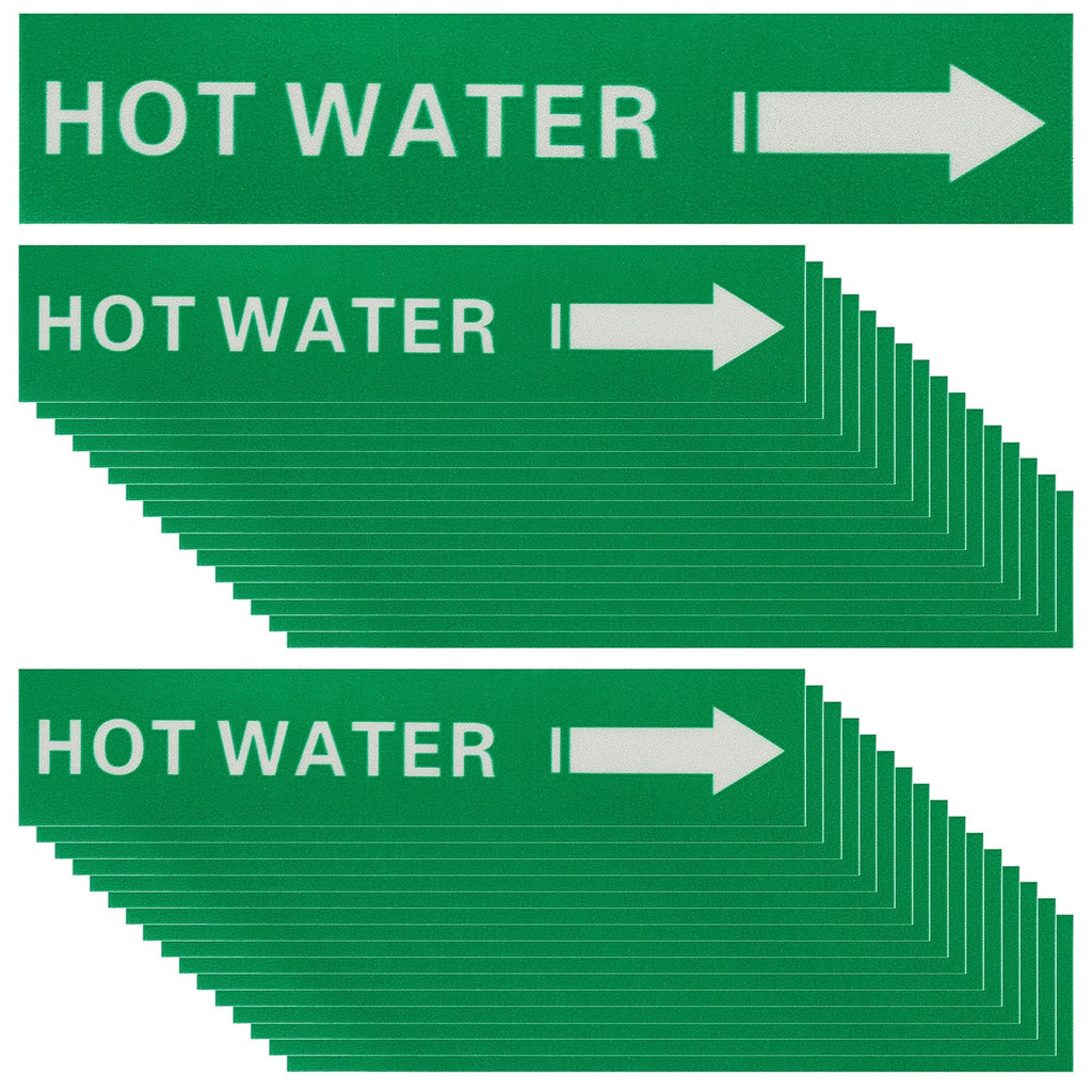 PATIKIL 36 Pcs Pipe Label Stickers with Arrows 1-3/5" x 8" HOT WATER Right-Pointing Arrow White on Green Background