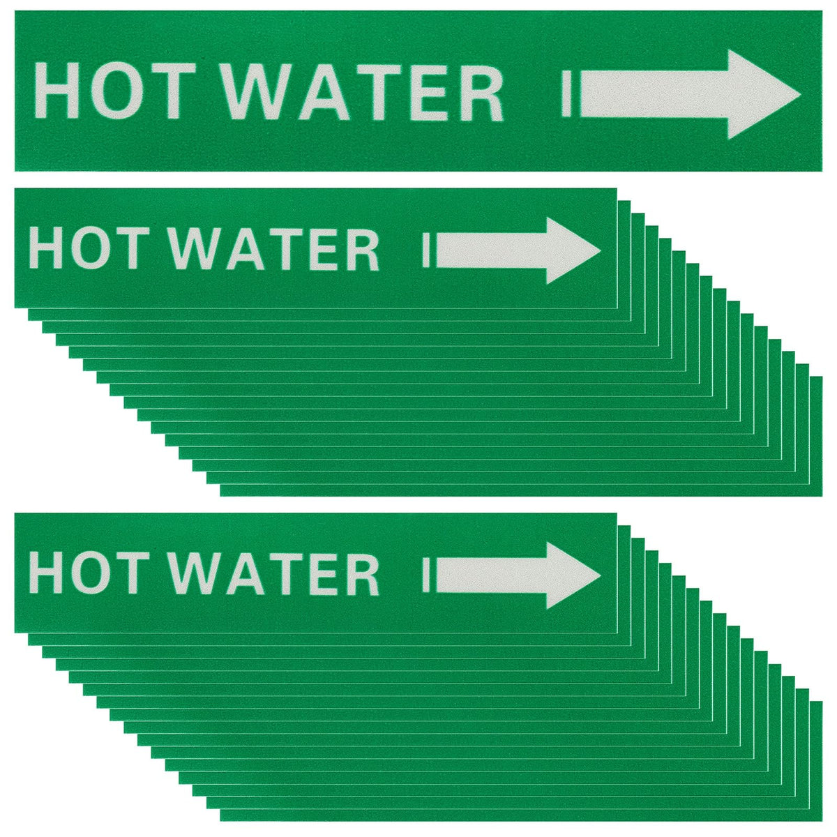 PATIKIL 36 Pcs Pipe Label Stickers with Arrows 1-3/5" x 8" HOT WATER Right-Pointing Arrow White on Green Background