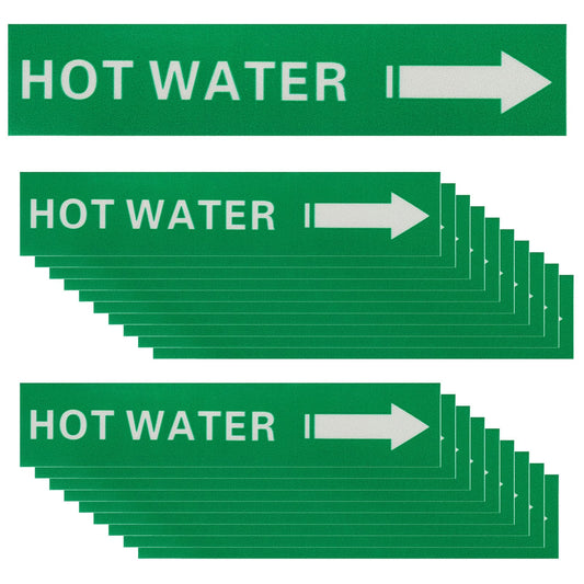 PATIKIL 20 Pcs Pipe Label Stickers with Arrows, 1-3/5" x 8" HOT Water Right-Pointing Arrow, Self-Stick Pipe Markers Identification for Pipeline Tag, White On Green Background