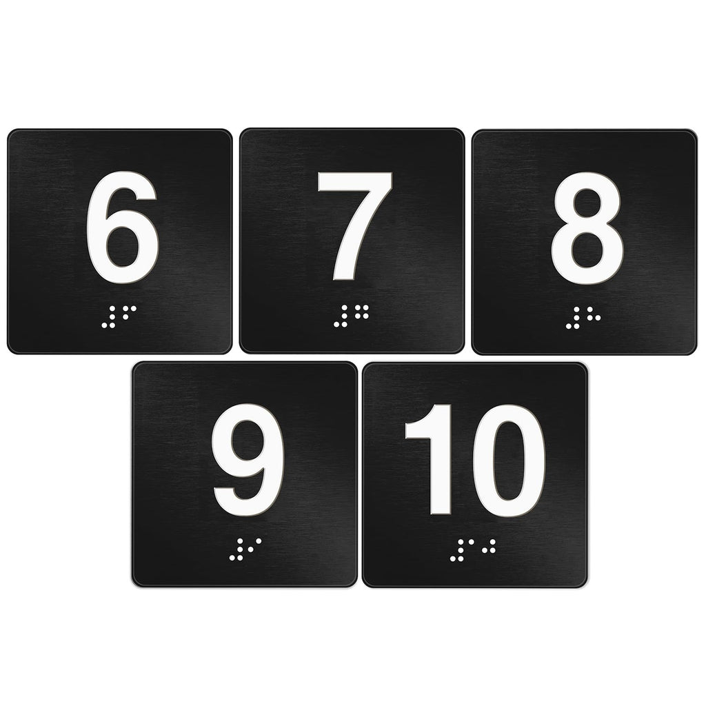 Yaocom 4"x4" Black Exam Room Number Sign Numbers 6-10 Braille for Offices Black/White