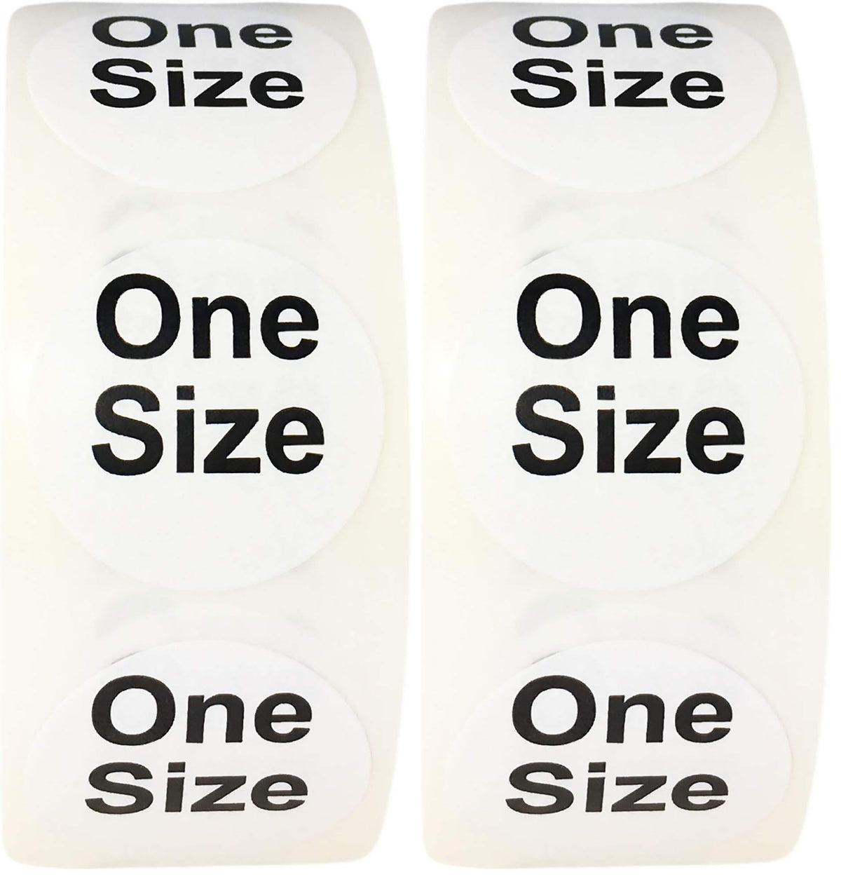 White circle clothing size stickers for retail apparel, 0.75 inch adhesive labels, pack of 2 