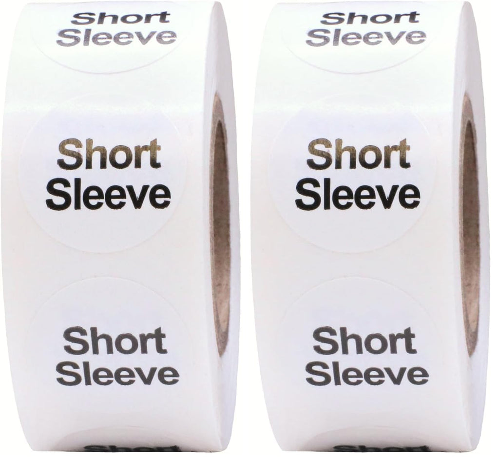 White circle short sleeve clothing size stickers , 0.75 inch adhesive labels for retail apparel, pack of 2